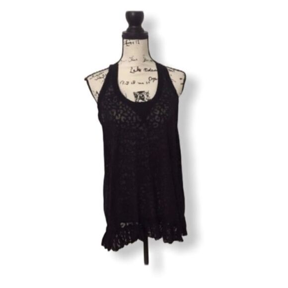 Rebecca Taylor Navy Blue Semi-Sheer Leopard Print Racerback Tank Top Women’s Siz - Picture 1 of 4